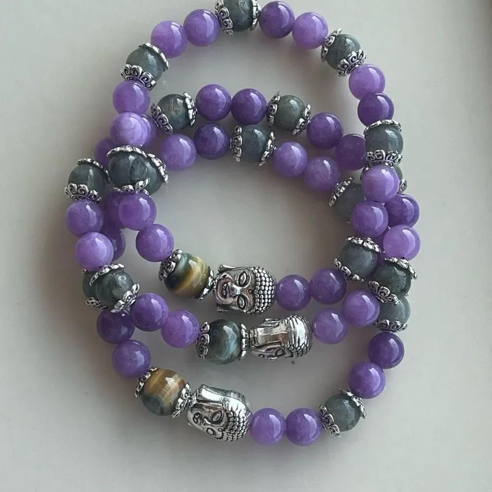 Dream tiger eye Buddha head labradorite kunzite ONE NEW stretch bracelet hand cr - Picture 10 of 11